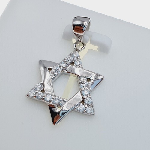 VETEMENTS Ciondolo Rotondo Simulato Diamante Stella di David 1CT + Catena Reale Argento Sterling 925