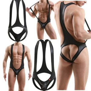 Wrestling Singlet Leotard Mens Jumpsuits Bodysuits Male Gay Fax Leather Catsuit - Picture 1 of 16