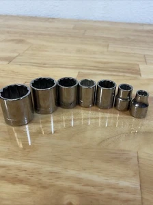 Lot of 7 Craftsman 3/8" Drive 13/16",3/4",5/8",1/2",9/16",3/8",5/16"-12 Pt USA - Picture 1 of 21