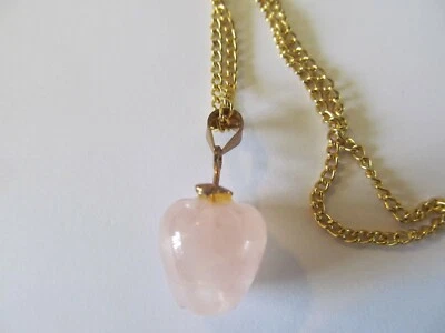 COLLAR COLGANTE DORADO VINTAGE DE VIDRIO JADE ROSADO DISEÑO PULIDO MANZANA Foto 1 de 3