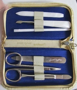 Manicure Set - Made in W. Germany - "Ground Leather" zippered case - vintage? - Picture 1 of 3