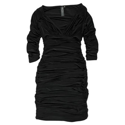 Norma Kamali Ruched Bodycon Midi Dress Black Medium Minimalist Cocktail LBD - Image 1 of 4