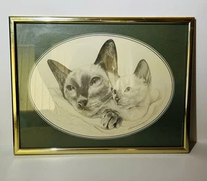 Gatos siameses Pollyanna Pickering firmados de colección montados enmarcados - Imagen 1 de 5