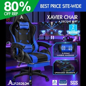 ALFORDSON Silla Gaming con Masaje Reposapiés Silla de Oficina Azul y Negro - Imagen 1 de 12