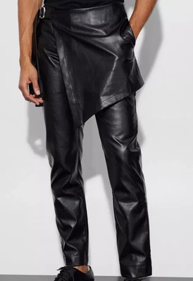 Boohoo Hombre Piel Look Falda Pantalones A Medida Negro EE. UU. Talla 34 Nuevo con Etiquetas Foto 1 de 4