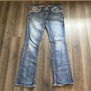 Rock Revival Jeans Womens Corin Easy Boot Size 28 Thick Stitch 32x30 Mid Rise - Picture 1 of 20