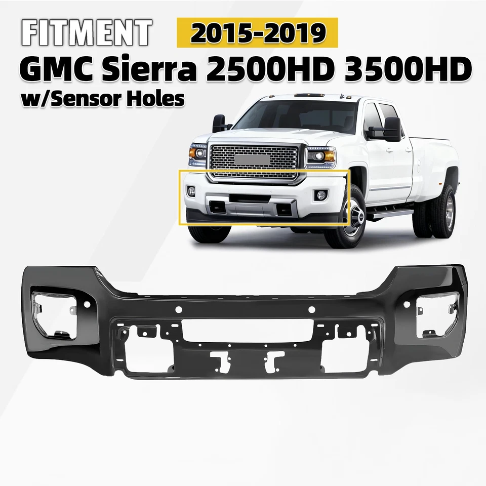 Primed Front Bumper Face Bar For 2015-2019 GMC Sierra 2500 HD 3500 HD W/ Sensors - Imagem 1 de 4