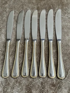 Wallace 18/10 Stainless Gold Royal Bead 7 Dinner Knives Flatware - Picture 1 of 7