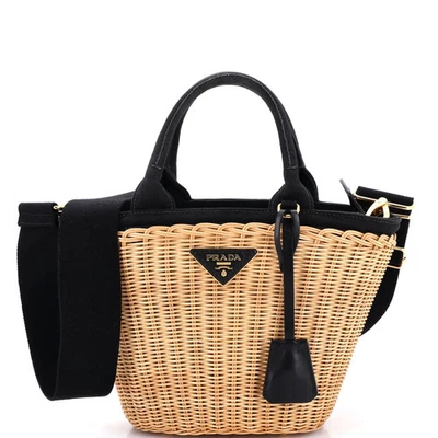 Prada Convertible Basket Bag Wicker with Canvas Small - Image 1 of 4