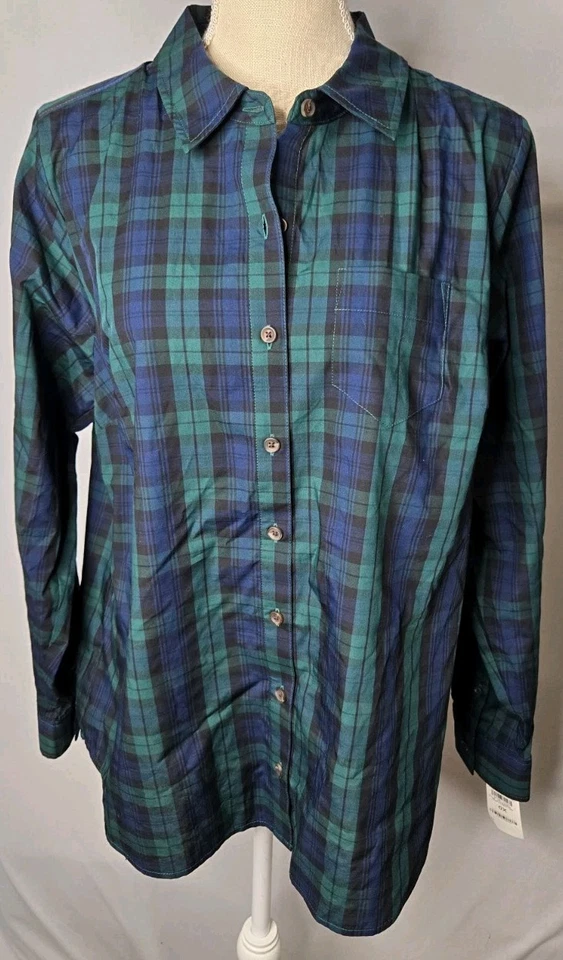 On 34th Women Dark Forest Combo Cotton Plaid Button Front Shirt Plus Size 0X