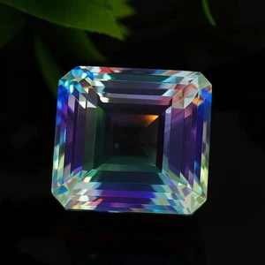 53 Ct Perfetto Topazio Mistico Taglio Ottagonale Arcobaleno Fuoco Certificato Gemma Sciolta - Foto 1 di 5