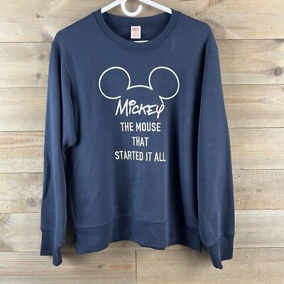 Uniqlo Disney Mickey Mouse Sudadera Bordada Cuello Redondo Pullover Azul Pequeña Foto 1 de 4