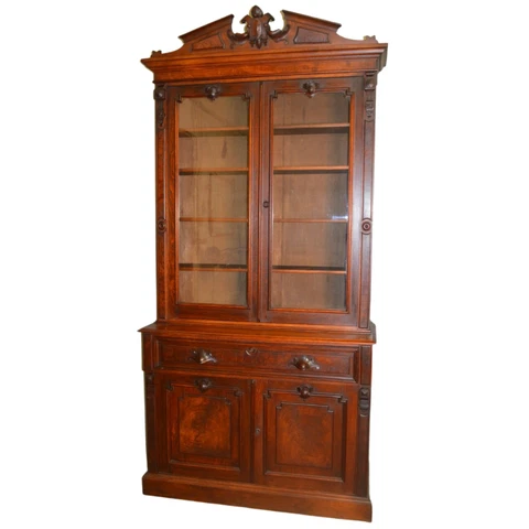 Antique Desk, Antique Victorian Burl Walnut Carved Butlers Desk Secretary #18553 Cover