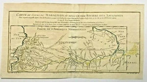 MARAGNON RIVER AMAZONIA SOUTH AMERICA 1750 NICOLAS BELLIN ANTIQUE MAP 18th - Picture 1 of 11