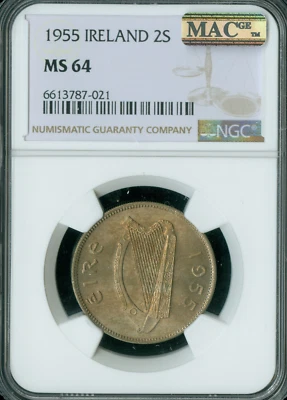 1955 IRELAND 2 SHILLINGS NGC MS64 PQ  MAC SPOTLESS BRILLIANT * - Image 1 of 2