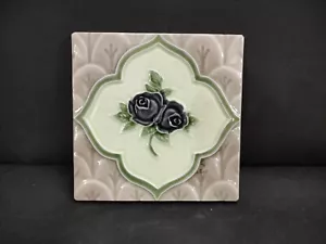 ANTIGUO AZULEJO DE CERÁMICA FLORAL ÚNICO DECORATIVO HECHO A MANO RARO VINTAGE, JAPÓN - Imagen 1 de 12