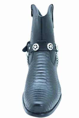 Motociclista Hombres Mujeres Occidentales Bota Cadena Plateada Par Correas Imitación Cuero Dijes Estrella Foto 1 de 4