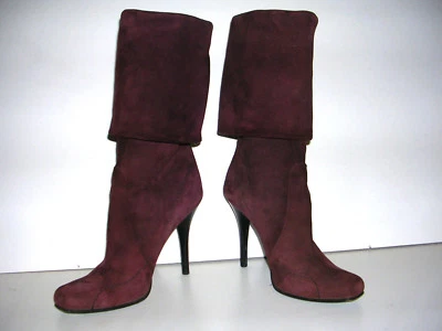 COSTUME NATIONAL BROWN SUEDE KNEE HIGH ROLL DOWN HIGH HEEL BOOTS SIZE 7 - Image 1 of 4