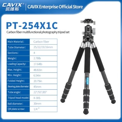 CAVIX PT-254X1C Carbon Fibre 4-Section Tripod Kit - with X-30S Ball Head - Image 1 of 4