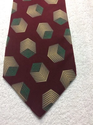 CLAIBORNE MENS TIE RED WITH GREEN BEIGE AND GRAY 3.75 X 59   - Image 1 of 4