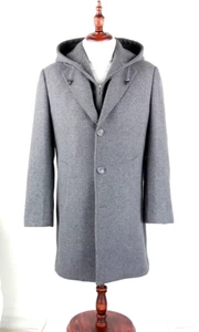NUEVO Abrigo de invierno de tres cuartos de largo de mezcla de lana y cachemir para hombre con capucha gris - Imagen 1 de 1