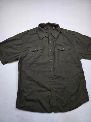 Camisa de mezclilla Knockout para hombre verde militar con botones mangas cortas bolsillos talla 3X Foto 1 de 4