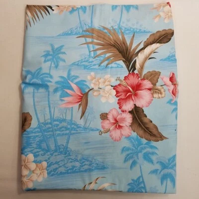 David Textile Printex Cotton Fabric 2.25 Yd Blue Red Palm Tree Hibiscus Plumeria Foto 1 de 4