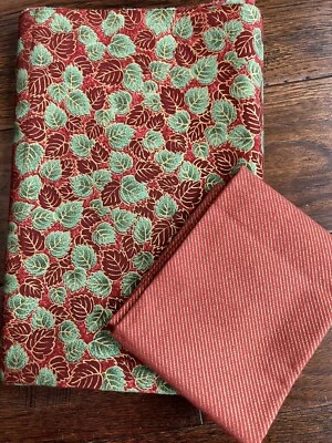 RJR Great Wall Leaves 20”x108” Metallic Gold, Red Stripe 15”x44”- Vintage Fabric - Image 1 of 4