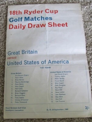 FOLDED PAIRING SHEET-1969 RYDER CUP AT ROYAL BIRKDALE - Image 1 of 4