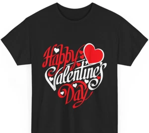 Happy Valentine's Day T-Shirt - Romantic Heart Design Unisex Heavy Cotton Tee - Picture 1 of 12