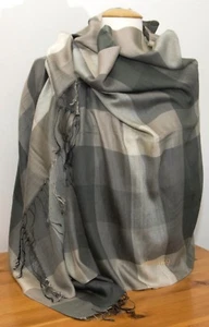 Scarf Silk Check Grey Silk Scarf Shawl Stole Shawl Pashmina 175cm x 70cm - Picture 1 of 6