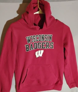 Wisconsin Badgers Hooded Sweatshirt Youth Size Medium 10/12 Red Gen2 Football - Picture 1 of 6