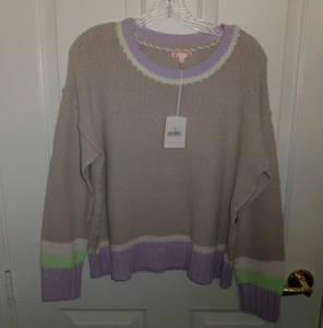 Women's LISA TODD Taupe Purple Sweater Cotton Blend L Large NWT NEW - Picture 1 of 3