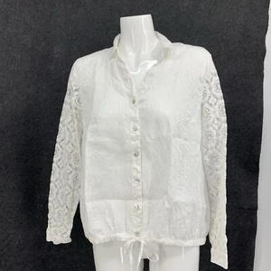 J Jill Love Leinenhemd Damen mittelweiß Spitzenärmel Muschel Knopf Fee - Bild 1 von 23