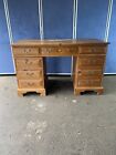 Solid Pine Pedestal Desk / Dressing Table with 9 Drawers & Brass Drop Handles