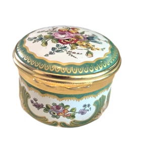 Halcyon Days Trinket Pill Box Round by Bilston & Battersea Vintage Enamel Vtg - Picture 1 of 7