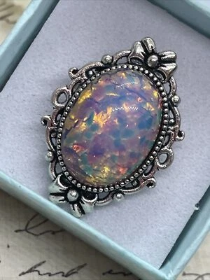 Anillo de regalo renacentista rosa plata mamá arlequín ópalo memorial ajustable Foto 1 de 4