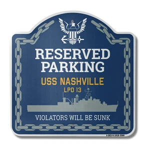 Letrero de barco de diseñador de aluminio de calibre pesado USS NASHVILLE LPD 13 | 18"" X 18"" azul marino - Imagen 1 de 4