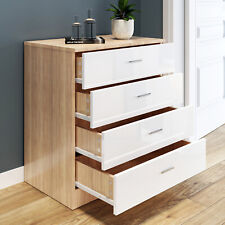 Bedroom High Gloss Chest of 4 Drawers White&Oak Storage Cabinet Home Furniture