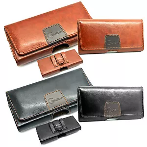 Premium Leather Belt Pouch Designer Case Strong Holster Flip Twin Belt Loop Clip - Picture 1 of 23