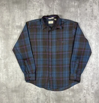 Vintage 70s Oakton Plaid Flannel Button Down Shirt size M Purple & Blue - Image 1 of 4