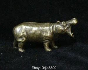 3" China Chinese Folk Fengshui Bronze Tier Nilpferd Statue Skulptur - Bild 1 von 13
