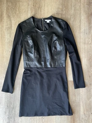 Helmut Lang Black Faux Leather & Jersey Long Sleeve Bodycon Dress Size L siren - Image 1 of 4