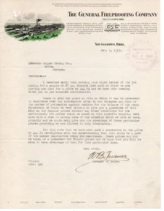 1917 Membrete y Carta General Fireproofing Co Youngstown a la mina Anaconda - Imagen 1 de 1