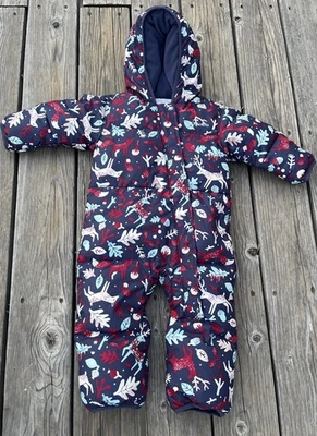 Columbia Snuggly Bunny Down Baby Bunting Snowsuit 12-18 Months Forest Deer Fox - Image 1 of 4