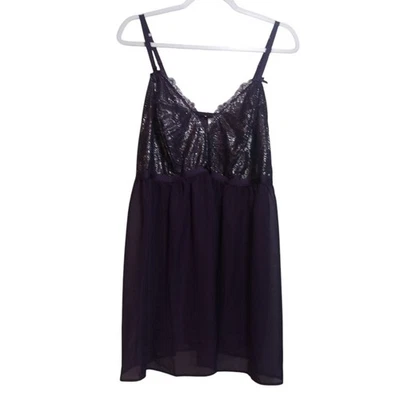 Elegante Babydoll de Encaje Púrpura Cacique Chemise Negligee Talla 22/24 Foto 1 de 4