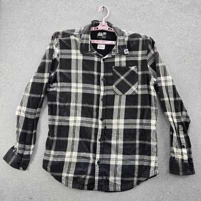 Metal Mulisha Men Button Up Shirt M Black Back Yoke Logo Flannel  Plaid READ - Image 1 of 4