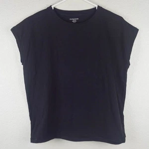 Eileen Fisher Womens PM Solid Black Boxy Muscle Tee Tshirt Top Organic Cotton - Picture 1 of 4