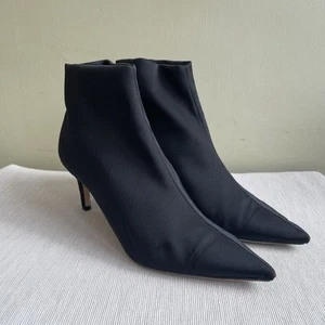 Tony Bianco Black Satin Ankle Sock Boots Size 6 UK 4 Heels Pointed - Picture 1 of 13