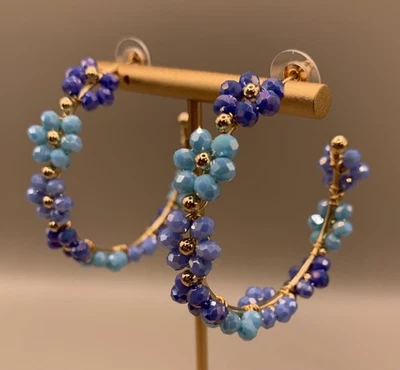 Creolen Ohrringe Blau Türkis – Perlen Hoop Hängeohrringe Damen Schmuck - Bild 1 von 4